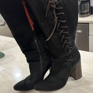 Freebird Joaquin 8 Black Knee-High Boots with Lace-Up Detail calf hair 8